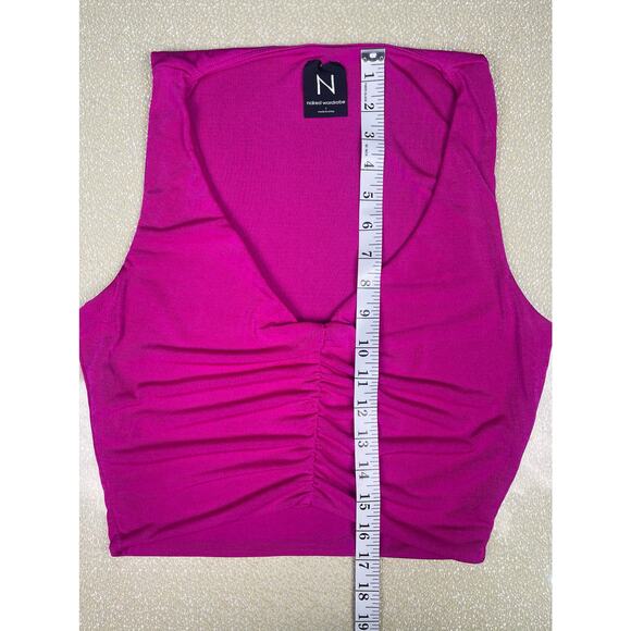 Naked Wardrobe Ruched Front Crop Top in Fuchsia Size 1 Small - Picture 7 of 7
